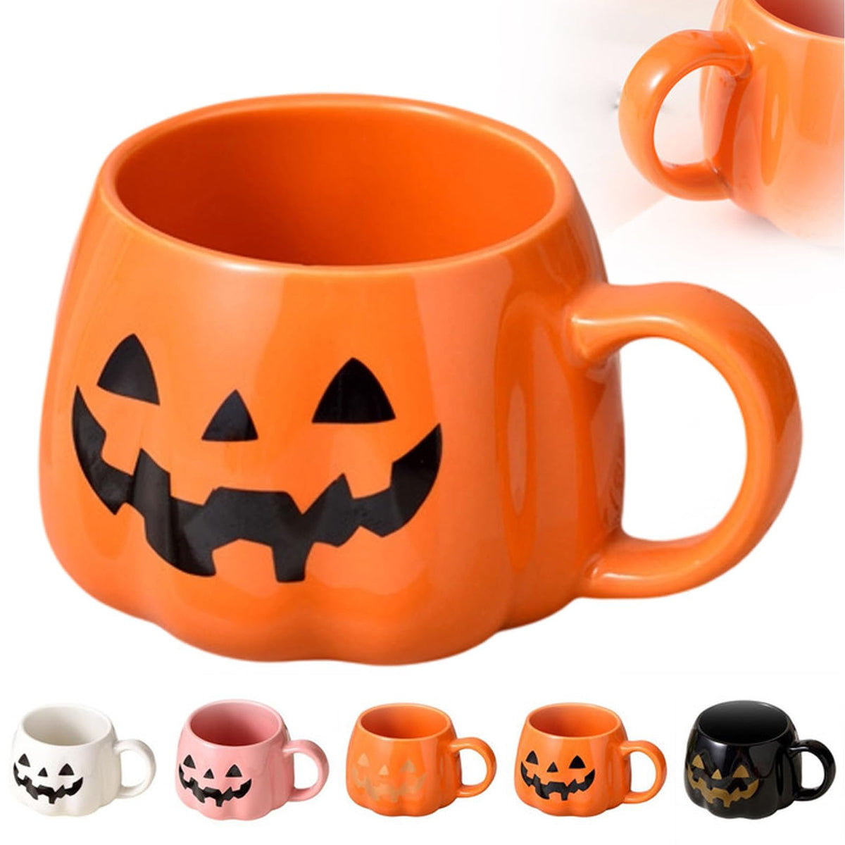 Halloween Pumpkin Mugs Coffee Mug Tea Cup Cute Expression Decorative Cups Birthday Tabletop Drinkware Gifts for Adults Kids Women (Orange1)
