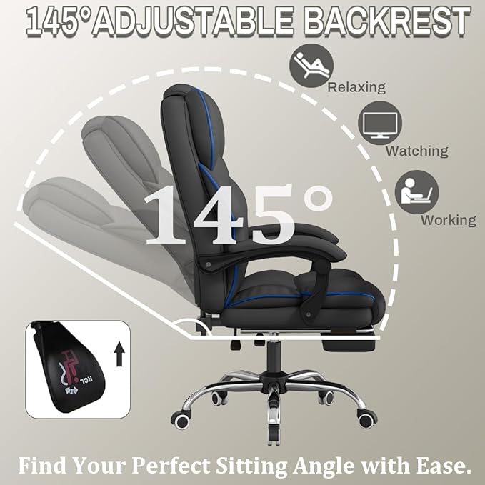 XUEGW Office Chair Executive Desk Chair with Foot Rest, High Back Computer Chair Ergonomic Leather Office Chairs with Wheels