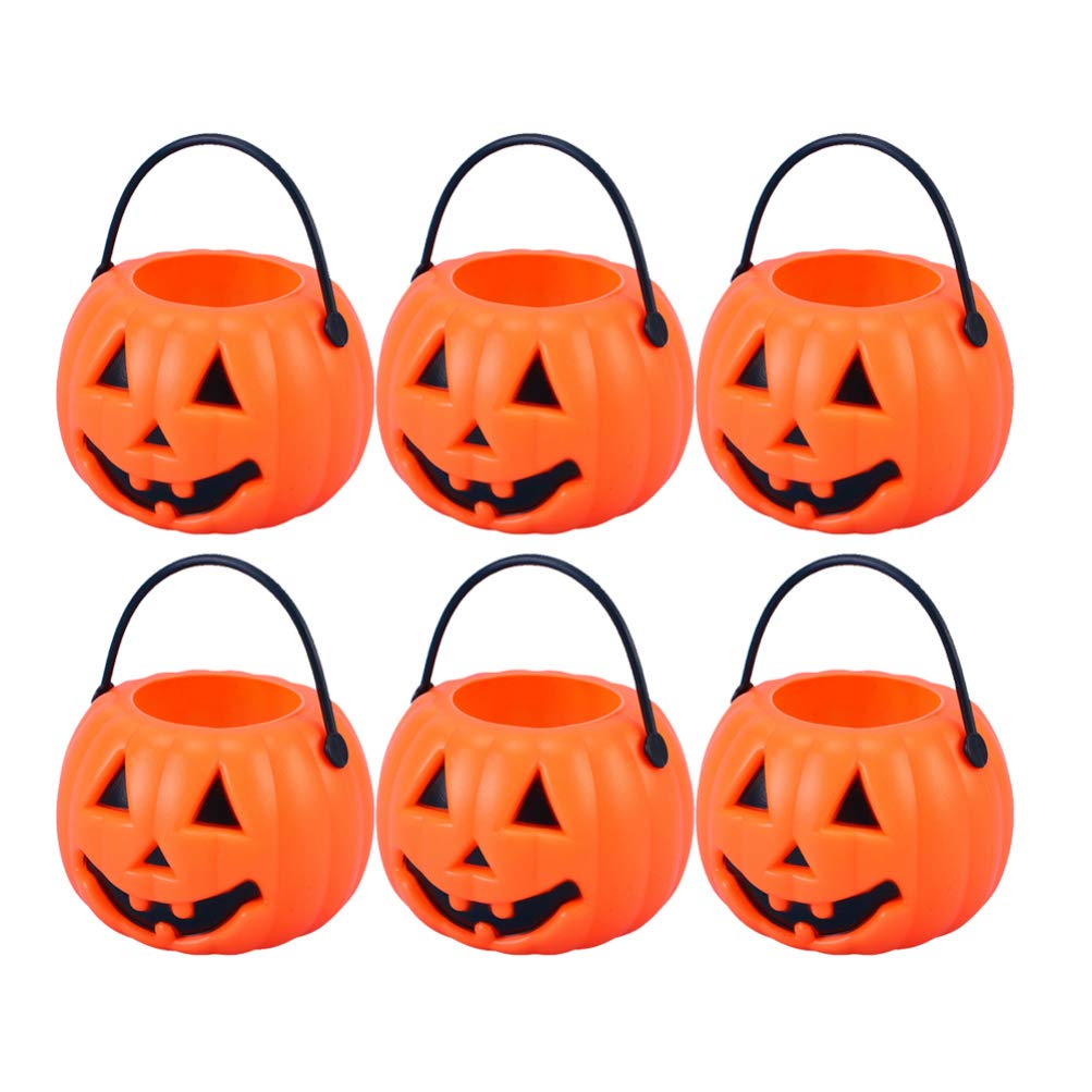 Toyvian 8pcs Portable Pumpkin Bucket Trick or Treat Candy Holder - Halloween Pumpkin Candy Pail Holder for April Fool's Day Decoration