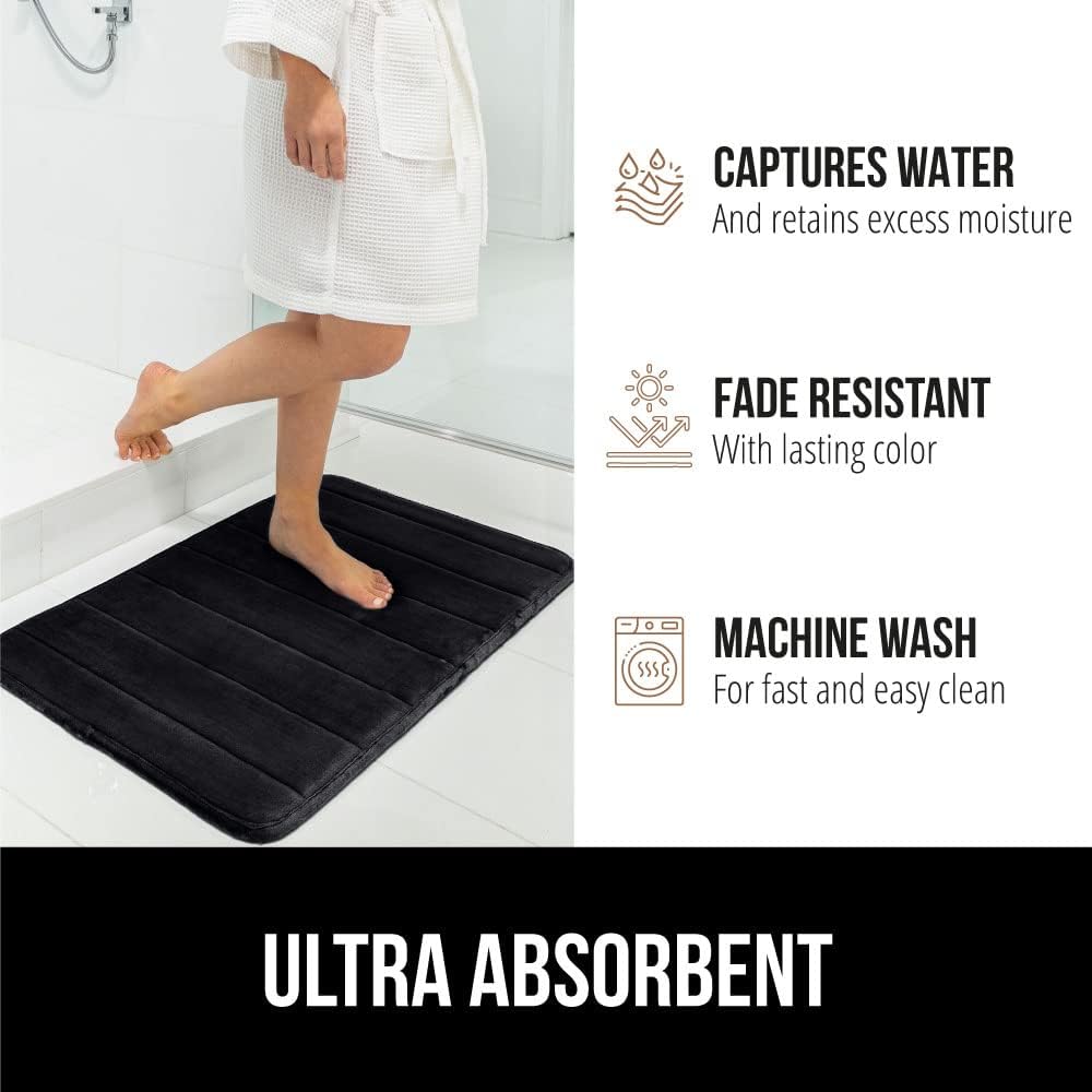 GORILLA GRIP Memory Foam Bath Mat, Soft Absorbent US Designed Bathroom Rug, Gripping Dots Machine Washable Bathmat, Cushioned Floor Mats, Shower Sink Rugs Room Décor Accessories, 24x17 Black