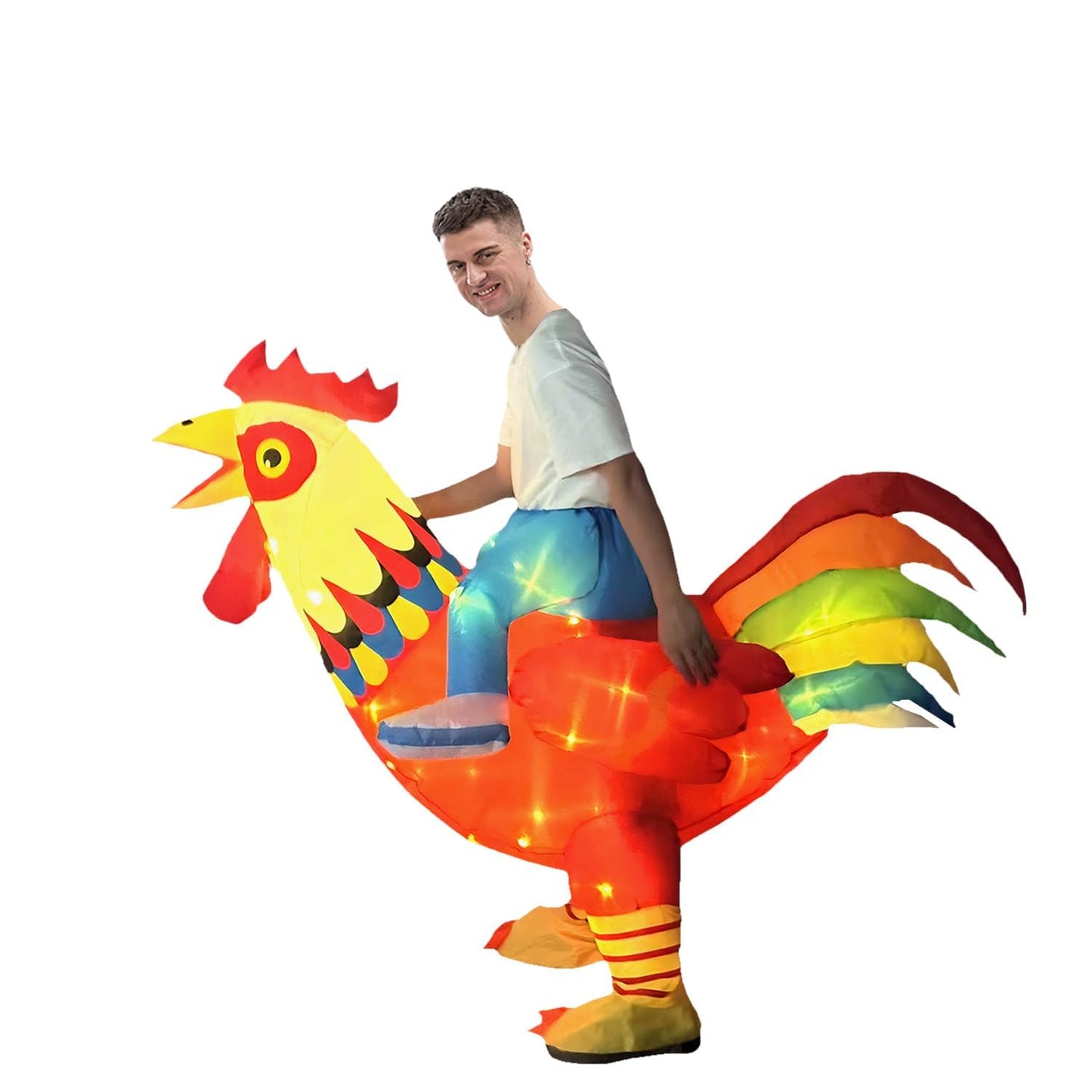 KINQUINN Inflatable Chicken Costume Adult with Lights, Funny Halloween Costume Ride on Rooster Costume for Party Christmas