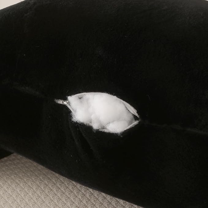 PAJEO Reading Pillow for Sitting in Bed, Large Backrest Reading Pillow with Arm Rest,Back-Rest Support Cushion for Sit Up on Couch, Sofa, and Floor, Dorm Essentials (Black Faux Fur, Large(19"))