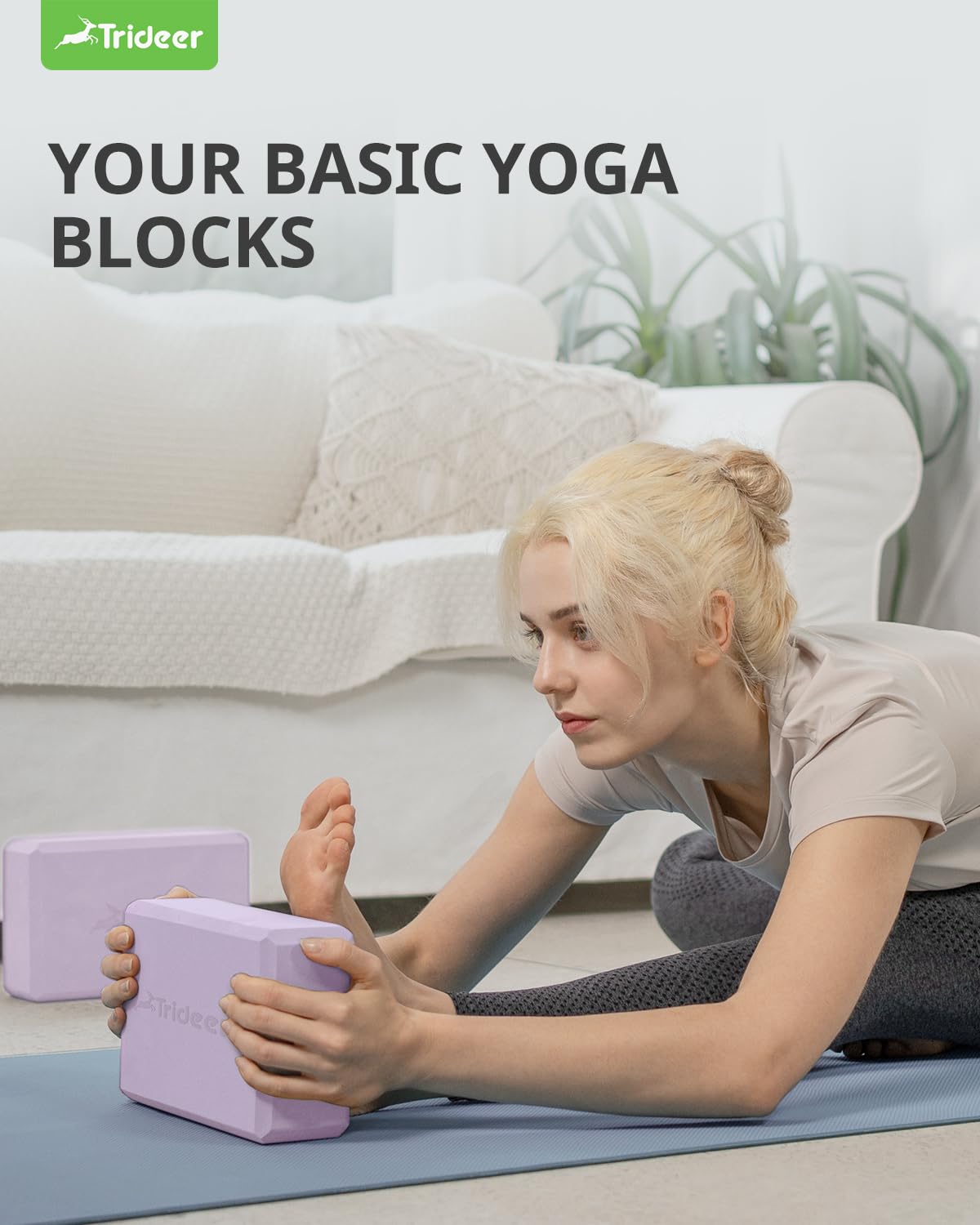 Trideer Yoga Block, Soft Non-Slip Surface Premium Foam Blocks, Supportive, Lightweight, Odor Resistant, Yoga Accessories for Pilates Meditation General Fitness Stretching Toning (Lavender-2 Pack)