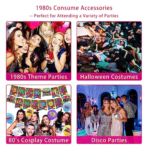 Upgraded 80s Outfit Costume for Women,80s Party Costume Accessory Sets with T-Shirt Tutu Skirt Waist Pack etc