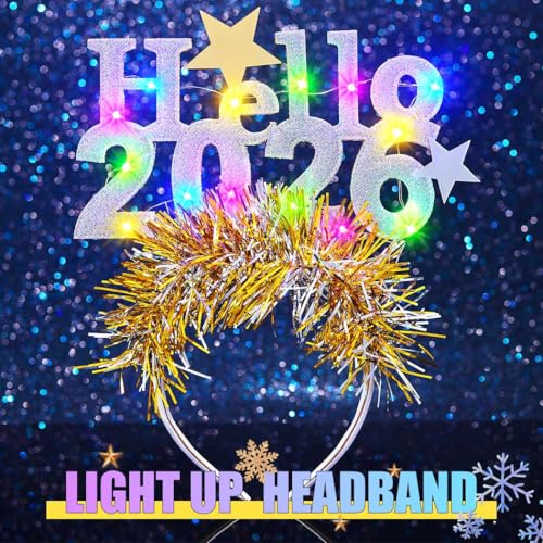 Zoestar Light Up 2026 Headband LED New Year Headbands Glow NYE Party Hair Accessories for Women (1 Silver)