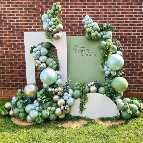 Sage Green and Gold Balloons, Pastel Sage Gold Party Balloons, Eucalyptus Olive Mint Green Biodegradable Balloon for Baby ...
