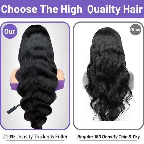 Ghios 13x6 Lace Front Wigs Human Hair Body Wave 30 Inch HD Lace Frontal Wigs Human Hair Body Wave Human Hair Wig for Women 210% Density Pre Plucked with Baby Hair Natural Black