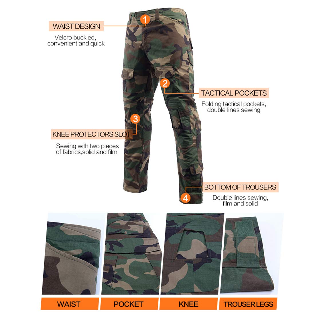 LANBAOSI Men's Tactical Combat Shirt and Pants Set Long Sleeve Woodland Hunting Military Uniform 1/4 Zip