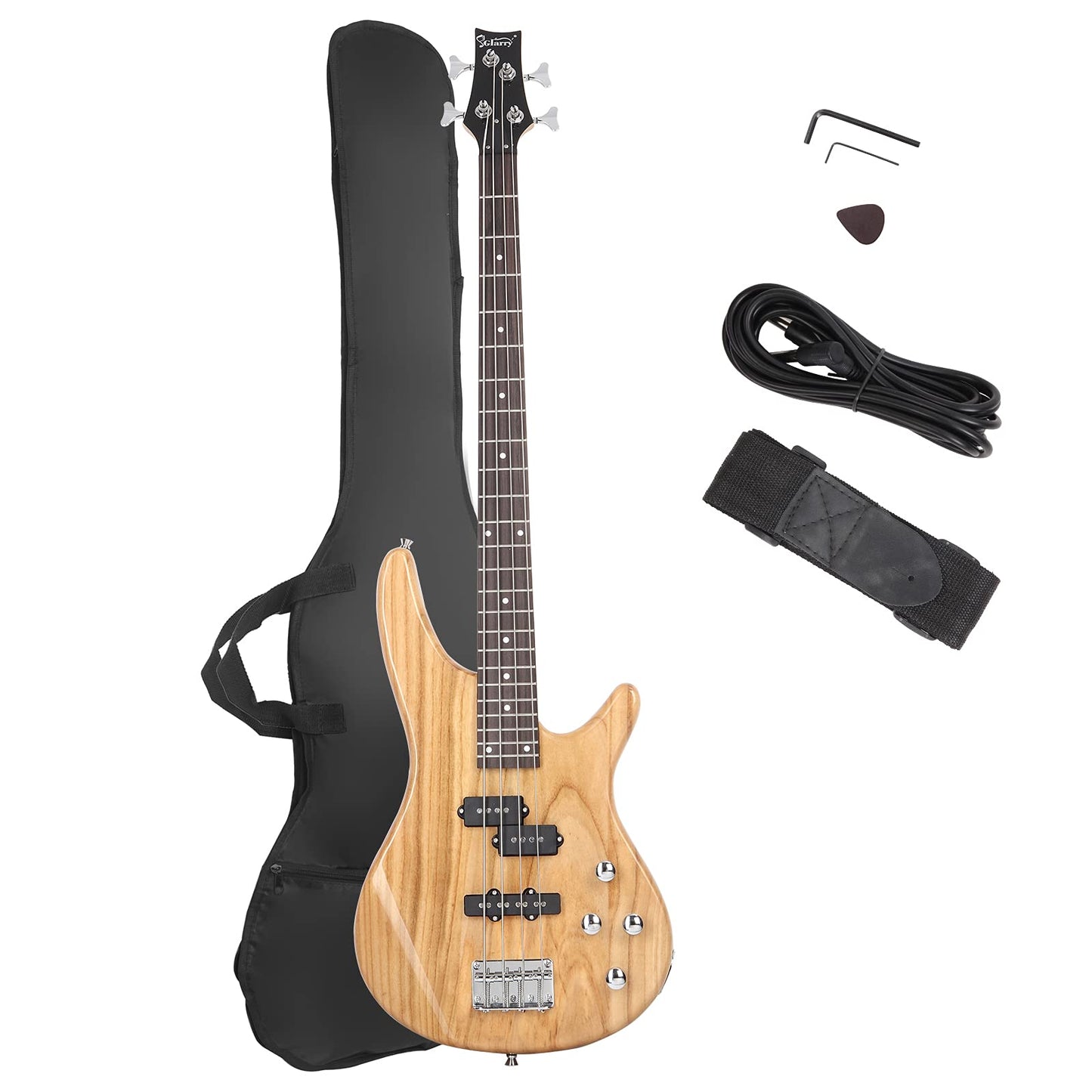 GLARRY 4 String GJazz Electric Bass Guitar Full Size Right Handed with Guitar Bag, Amp Cord and Beginner Kits (Sunset)