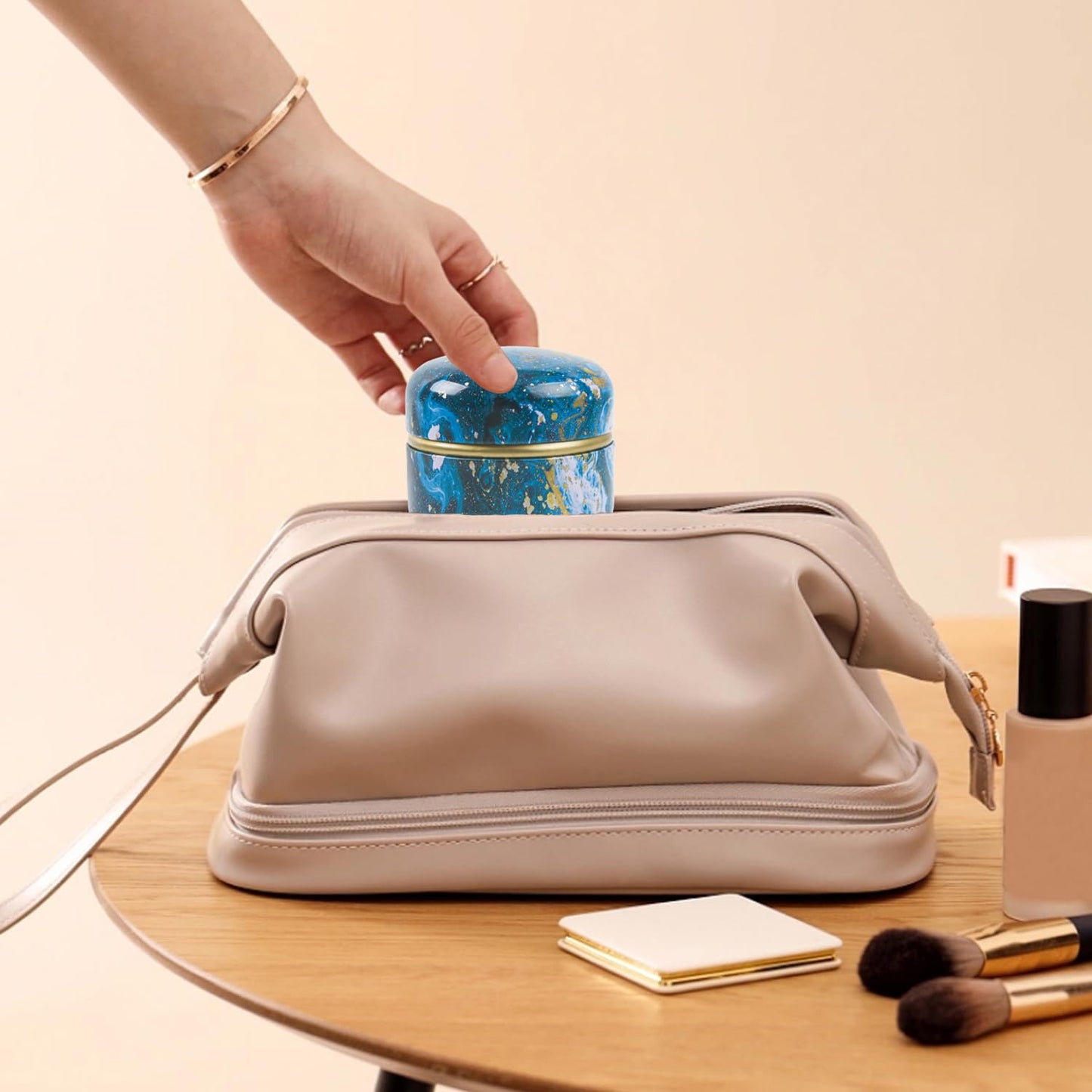 ASUNFO Powder Puff and Container for Body Powder Dusting Powder Case with Puff for Women Blue