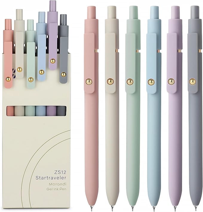 FIOVER Gel Pens, 6pcs 0.7mm Fine Point Black Ink, Smooth Writing Pens for Journaling, Nurse Aesthetic Cute Office School S...
