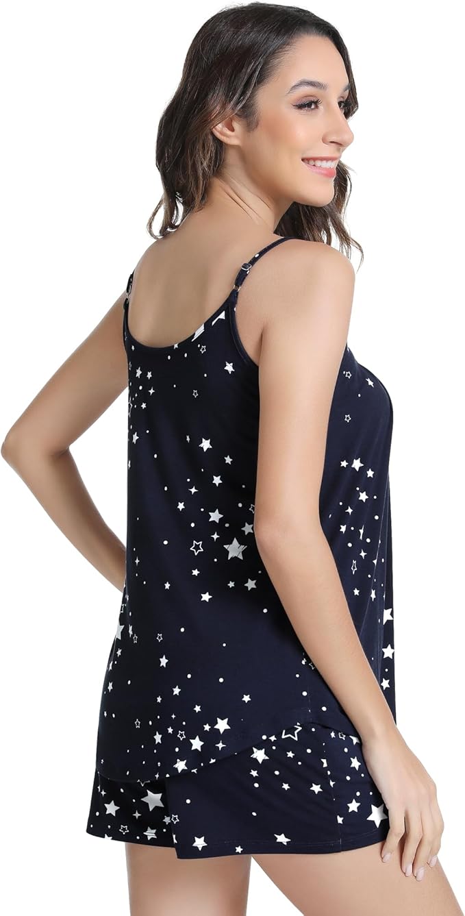 NACHILA Pajamas for Women-Viscose from Bamboo, Ribbed Racerback Tank Top Sexy Split Shorts Pajama Sets Cooling Sleep Cami Pjs