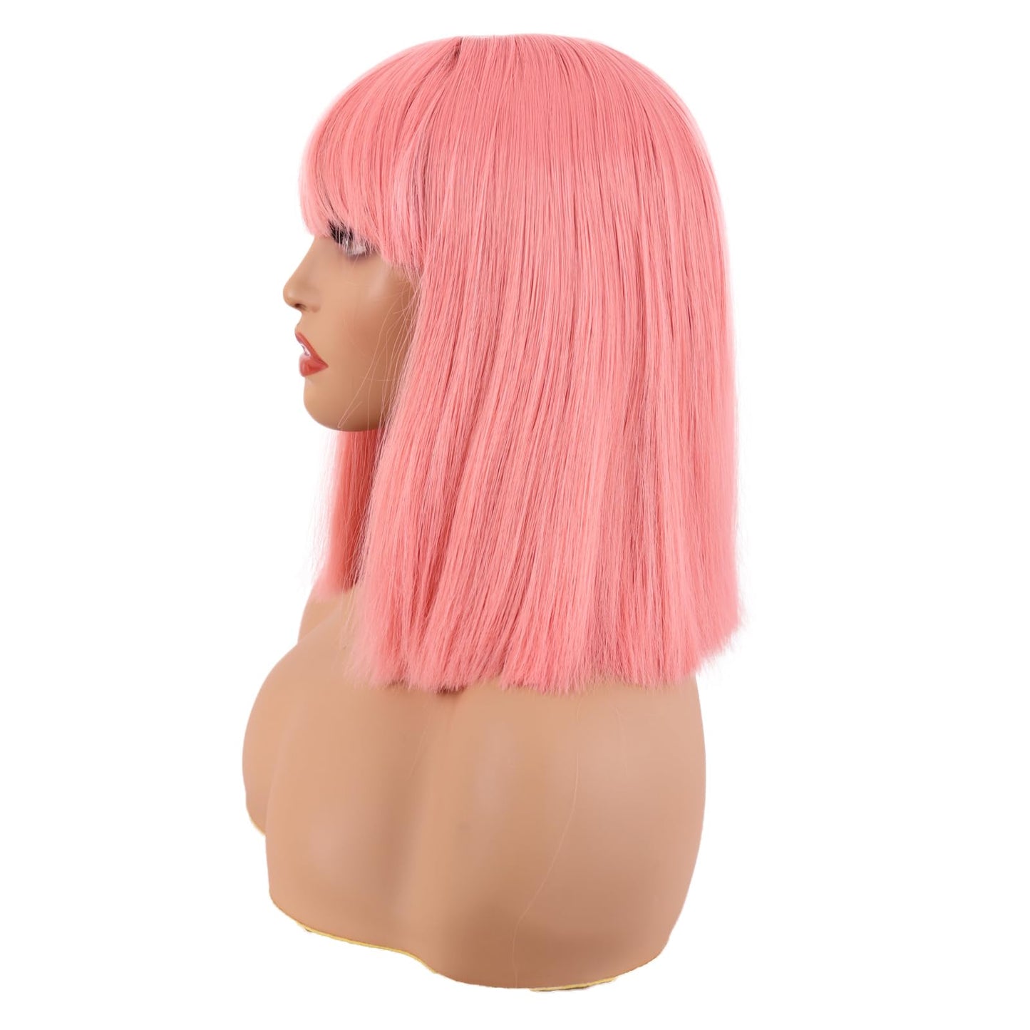 MapofBeauty 12 Inch/30 cm Straight Bob Flat Bangs Short Colorful Synthetic Hair Cosplay Party Wig (Light Pink)