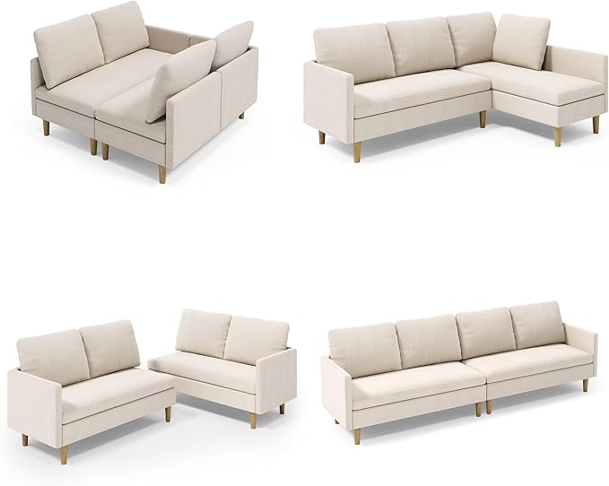 Gizoon 4-Seat Sectional Couch, Convertible Sofa Bed, 79.1'' L-Shape Sofa Bed, with Comfortable Fabric, Deeper Seat, Comfy Seat Cushion, for Living Room, Apartments, Office, Beige
