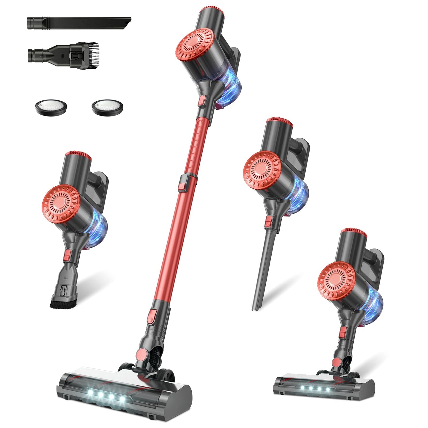 Cordless Vacuum Cleaner with Self-Standing, 40KPA Stick Vacuum Cleaners for Home, 8-in-1 Lightweight Rechargeable Vacuum, 7-Laye