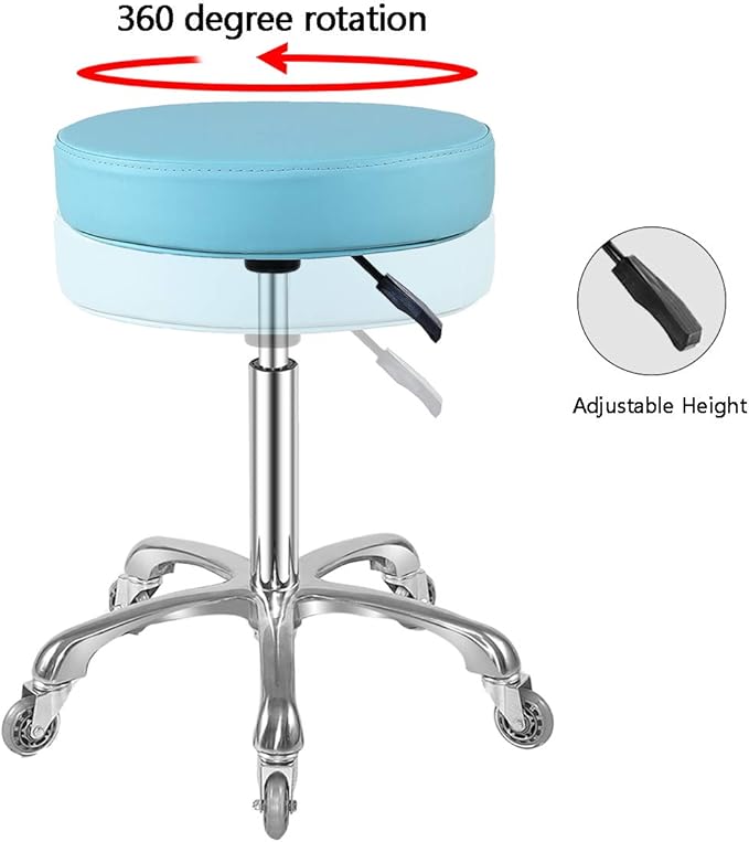 Ainilaily Rolling Stool with Wheels Heavy Duty Hydraulic for Shop Guitar Lab Tattoo Workbench Medical,Adjustable Swivel Stool Chair (Cyan)