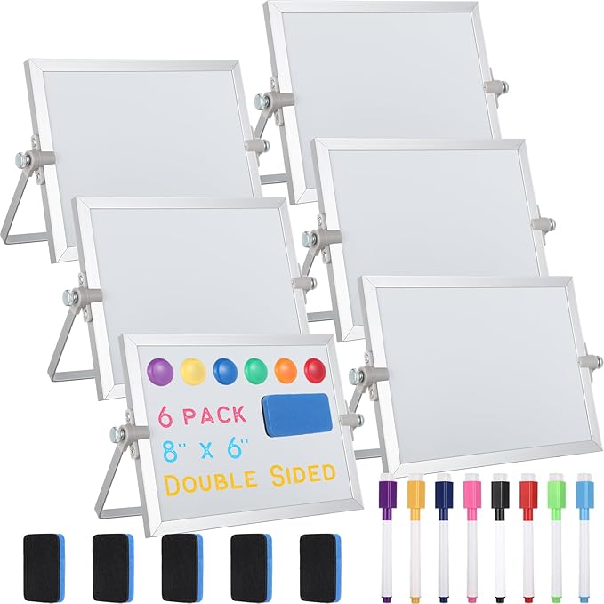 AmazingSpark 6 Pcs Small Dry Erase White Board with Stand 6 x 8'' Magnetic Tabletop Whiteboard Double Sided Mini Dry Erase...