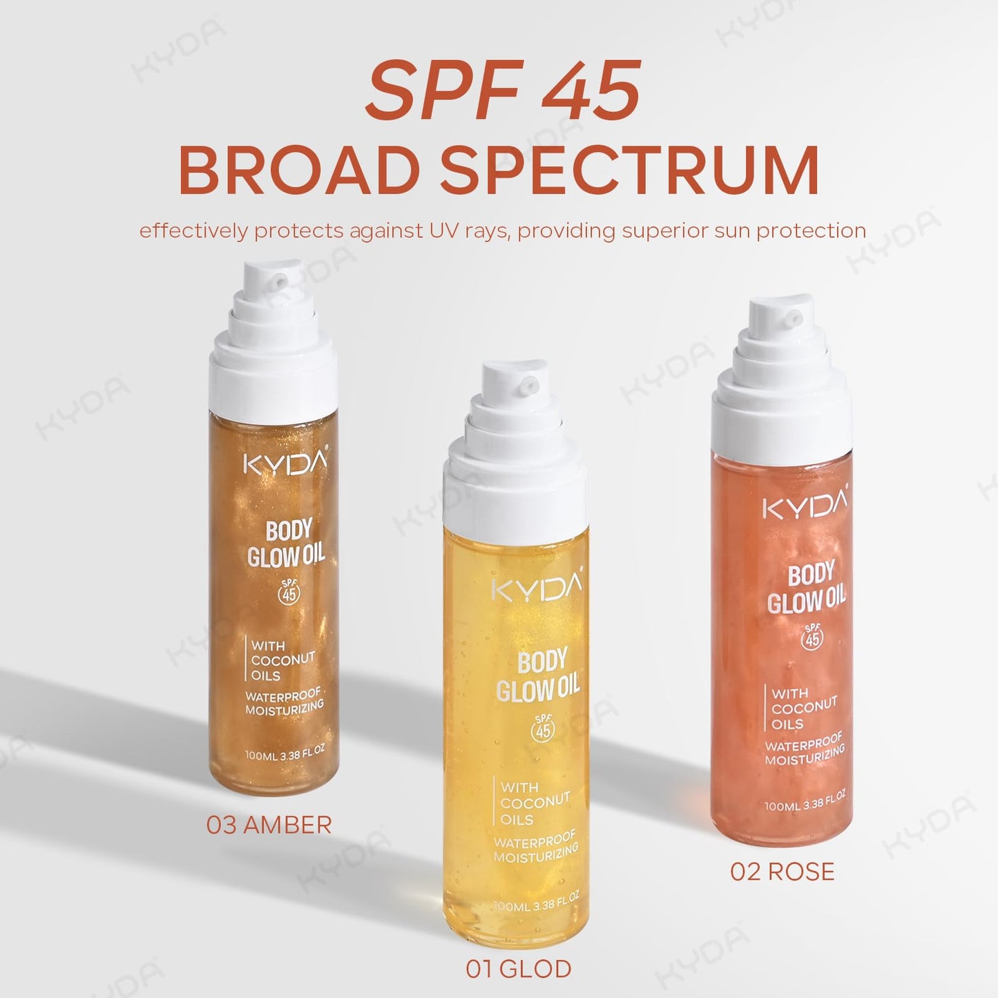 KYDA Body Glow Oil, Broad Spectrum SPF 45, Sunscreen Body Oil with Gold Mica, Sun-kissed Glow Skin Illuminator, Lightweight Non-