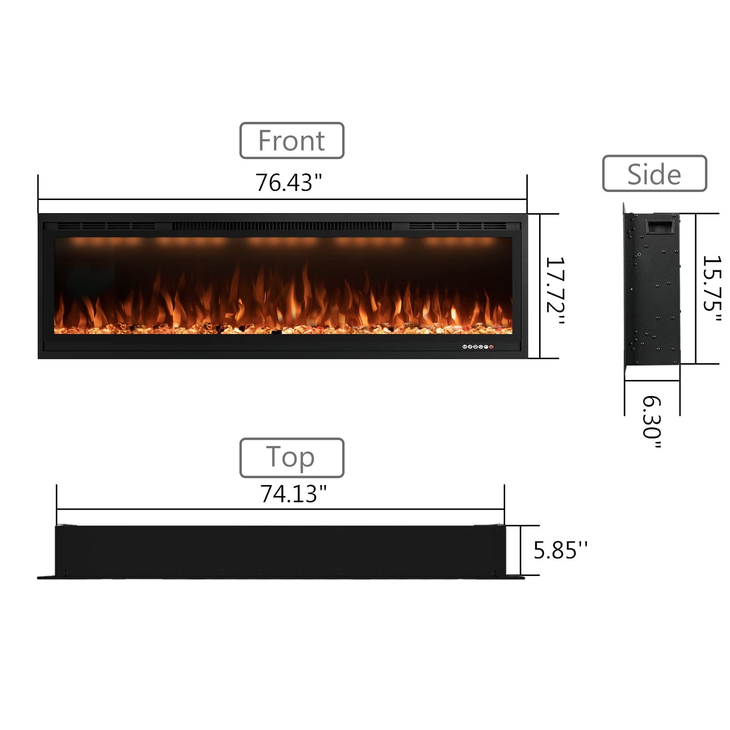 Rodalflame 74" WiFi-Enabled Electric Fireplace Insert, APP Smart Control, Wall Mounted&Recessed Linear Fireplace Heater with Thermostat, Flame&Top Lights, Log&Crystal, Timer