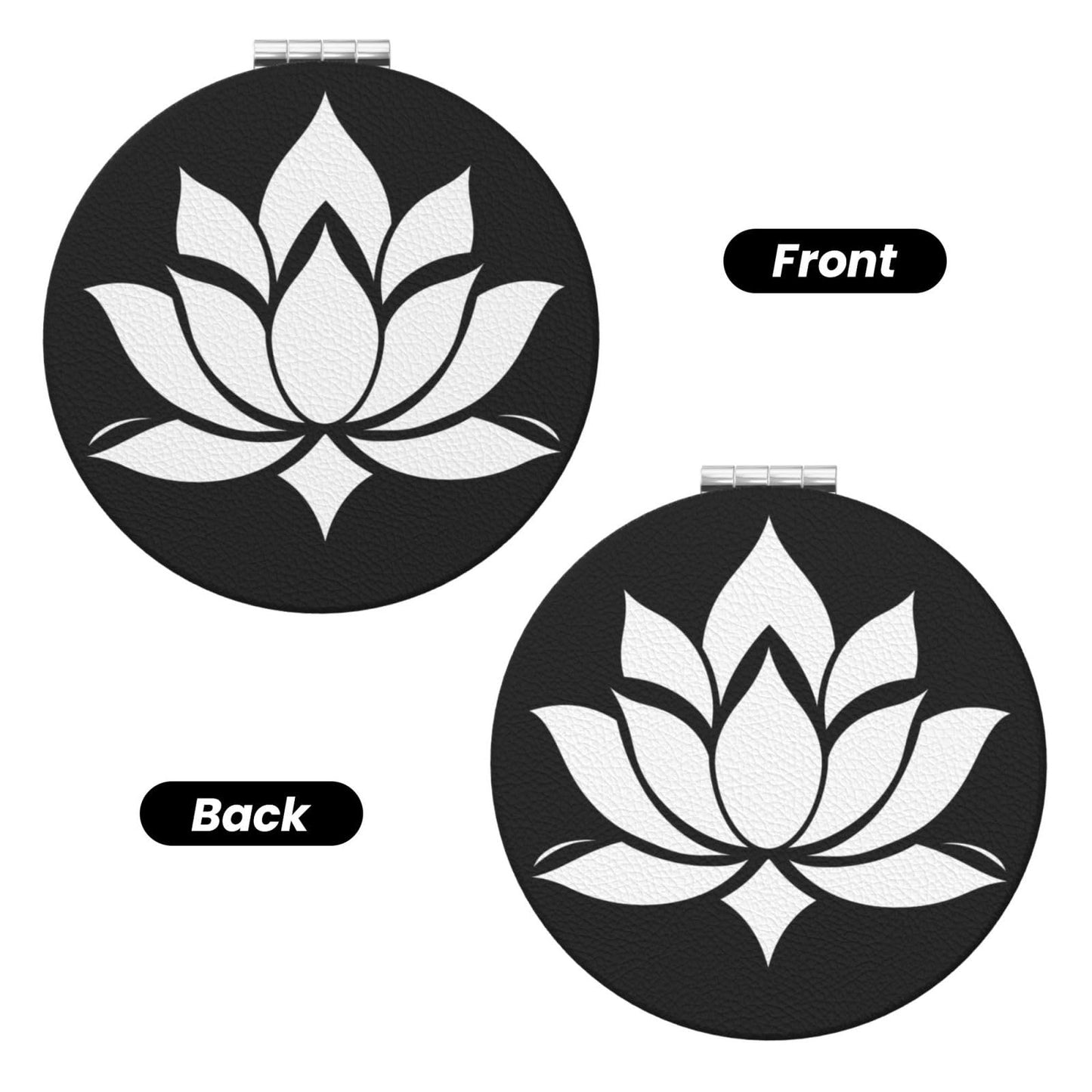 keluki Lotus Flower Print Foldable Travel Pocket Mirror Round PU Leather Portable Mini Makeup Double Sided Handheld Magnifying,2