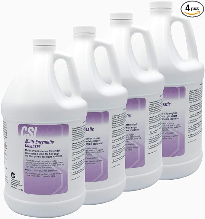 CSI Central Solutions Multi Enzymatic Cleanser - Hospital Grade Medical Instrument Cleaner for Presoak and Manual Processing, 1 Gal, 4 Pack