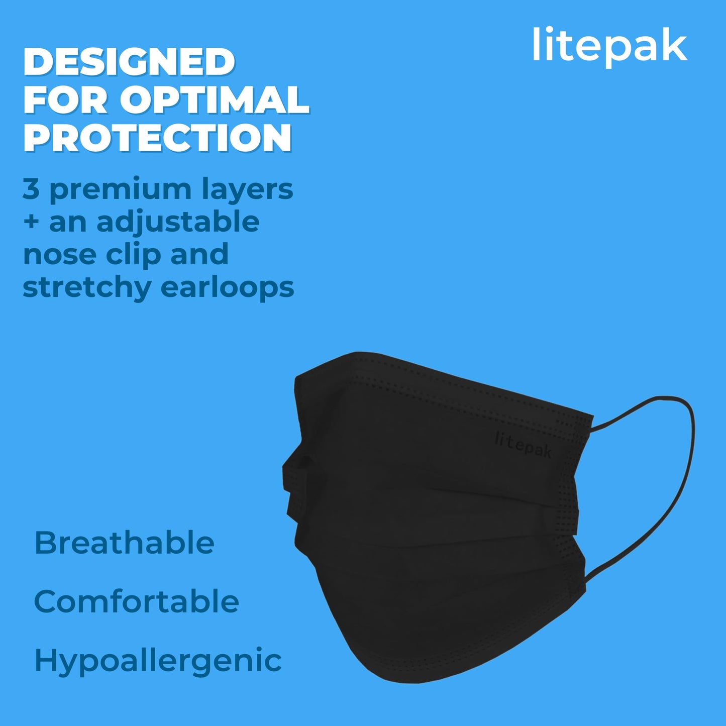 100pcs Premium Individually Wrapped Disposable Face Mask Black Premium Comfort Earloops Nose Wire(Black)
