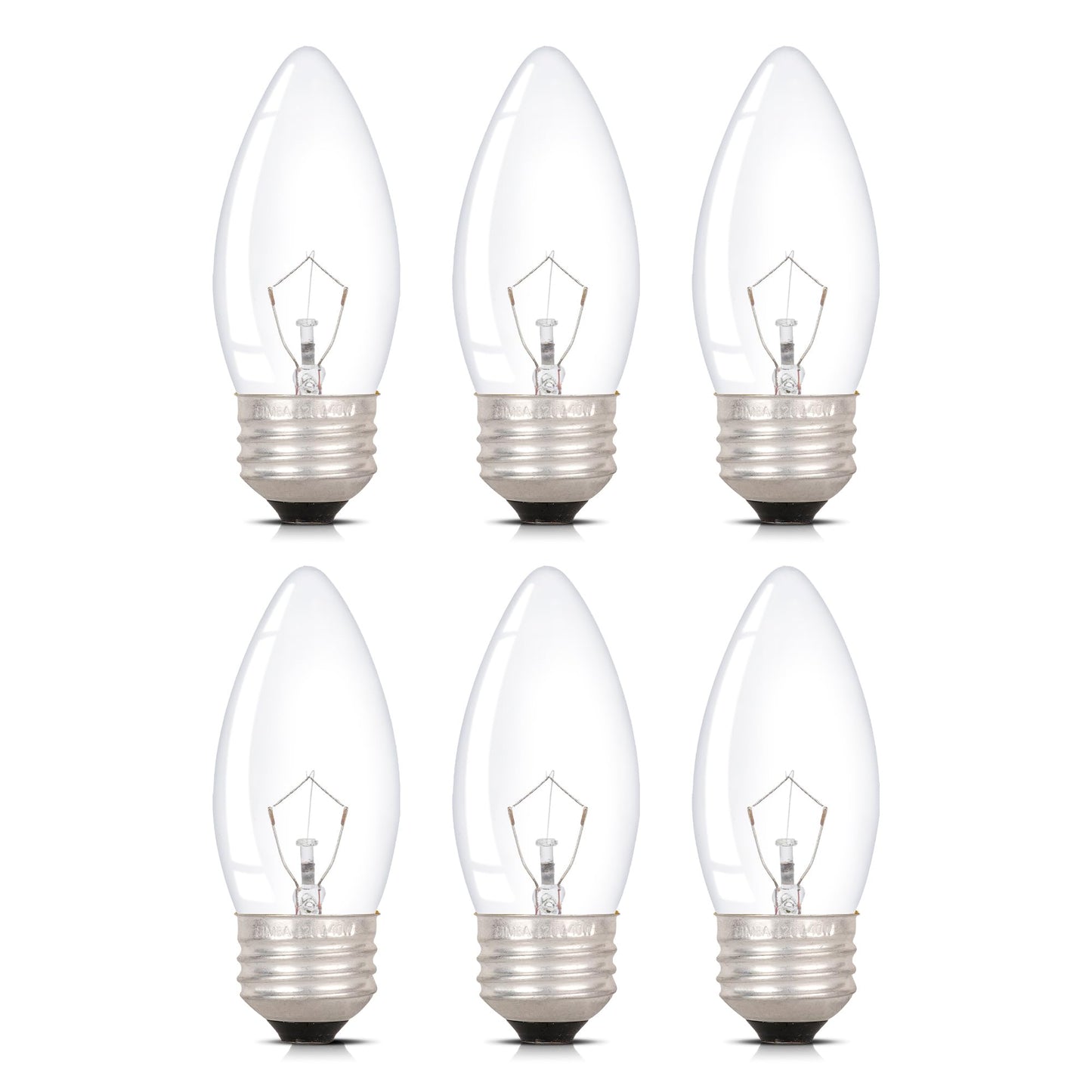 Simba Lighting Torpedo Clear B11 C35 CTC 40W E26 Base (6 Pack) Decorative Incandescent Light Bulbs 120V for Chandeliers, Ceiling Fan Lights, Pendants, Wall Sconces, Dimmable, Warm White 2700K