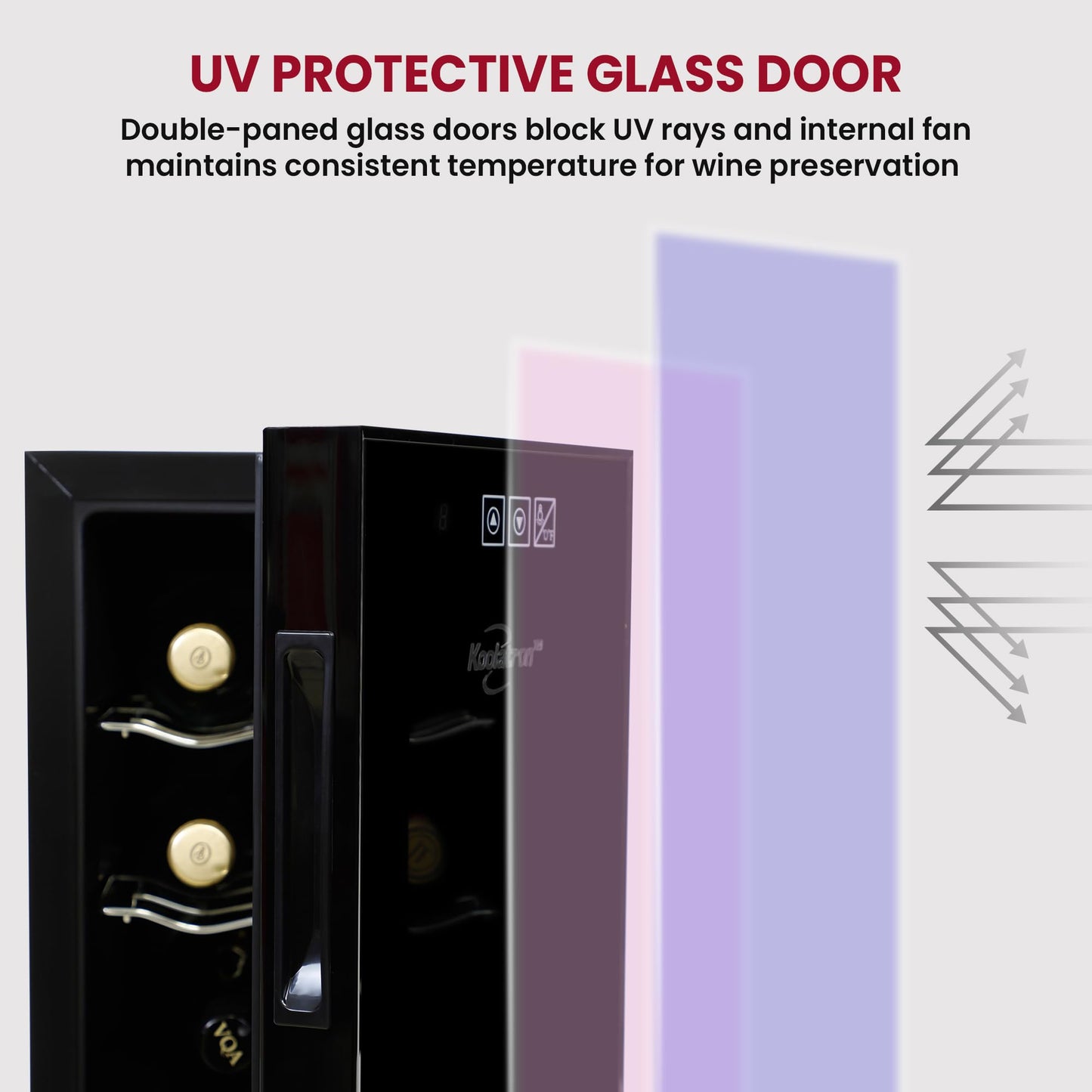 Koolatron Wine Fridge - Wine Cooler, 6 Bottle Wine Cabinet for Champagne, Red & White Wine, Freestanding Cellar For Bar, Home, Small Kitchen, Double Paned Glass Door