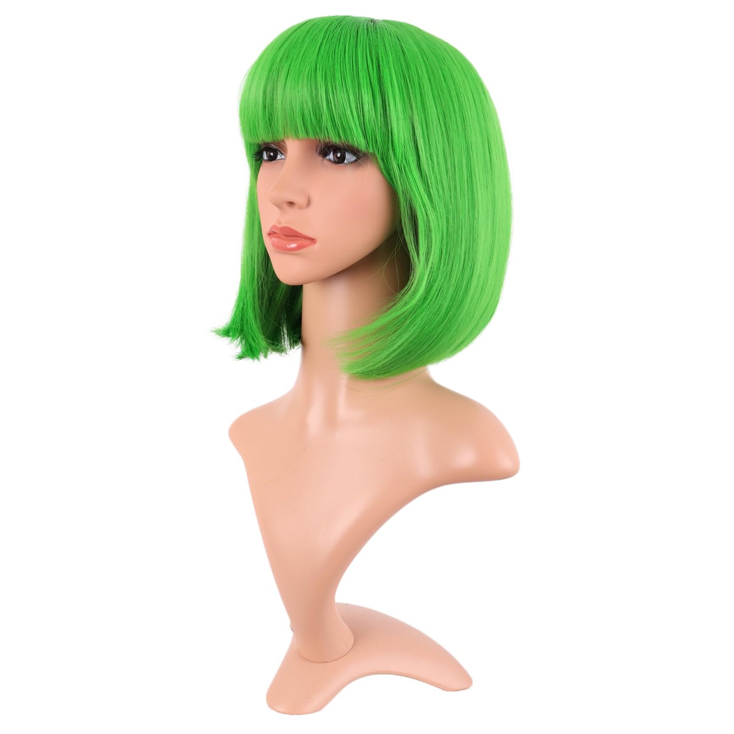 MapofBeauty 12 Inch /30 cm Fashion Lady Short Straight Synthetic Flat Bangs Bob Wig (Neon Green)