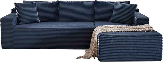 105 Inch Modular Sectional Sofa,Modern Cloud Sectional Couch with Deep Seat,Corduroy Boneless Couches with L-Shape Chaise for Living Room Bedroom,No Assembly Required (Blue, Right Facing Chaise)
