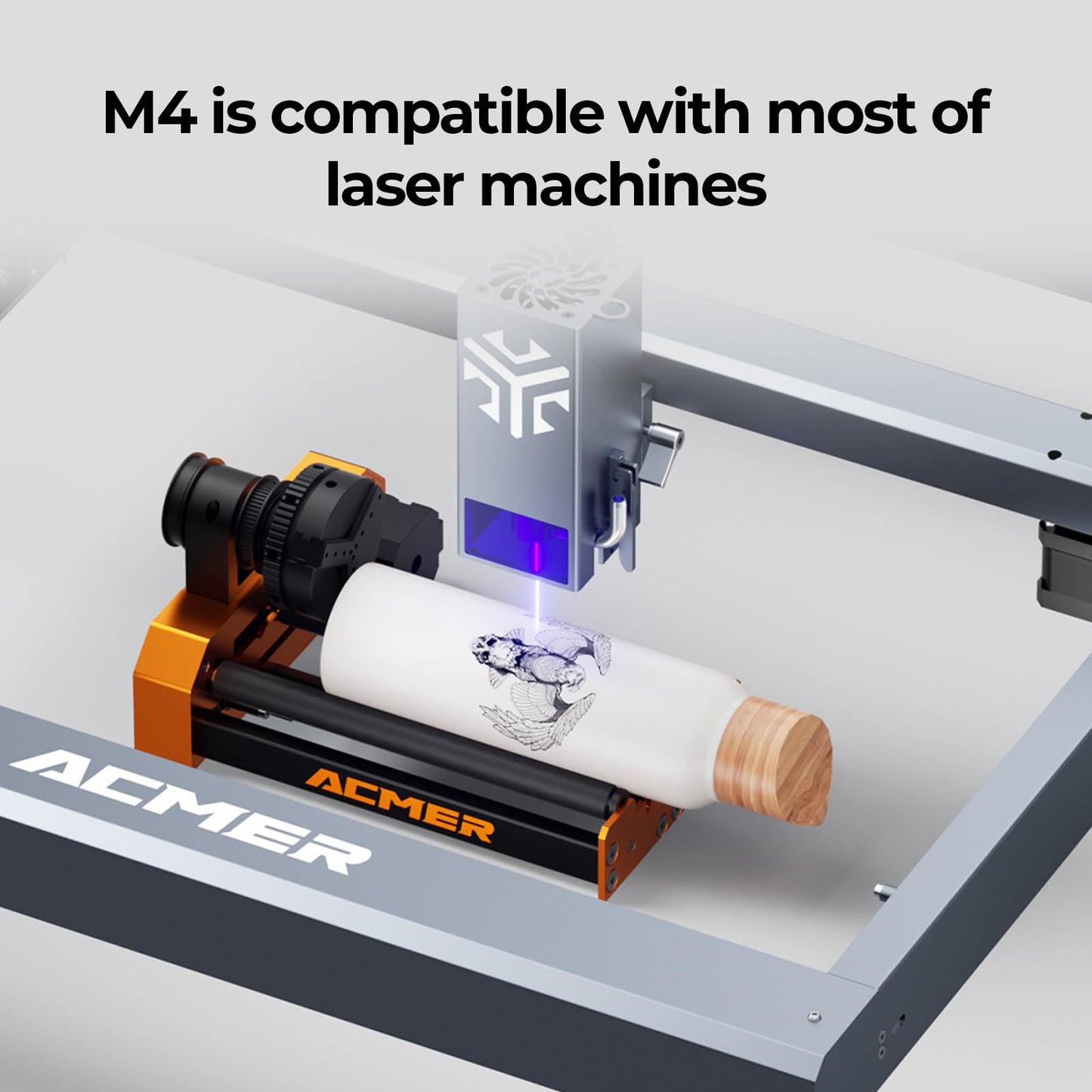 ACMER M4 Laser Rotary Roller, Laser Engraver Y-axis Rotary 360° Roller with 3-150mm Engraving Space for Engraving Cylindrical Objects, Ring, Suitable for ACMER P2, P1 and Most Laser Engraver