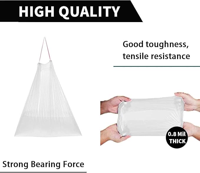 8 Gallon Plastic Trash Bags 120 Count Black Drawstring Thick Garbage Bags for Office Kitchen Home 22.06'' x 25.61'' (White, 8)