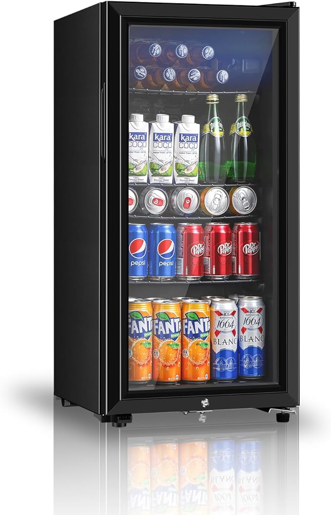 Saeoola Beverage Refrigerator, 3.2 Cu.ft Mini Fridge with Double Glass Door, Cooler for Soda, Beer or Wine for Home, Offic...
