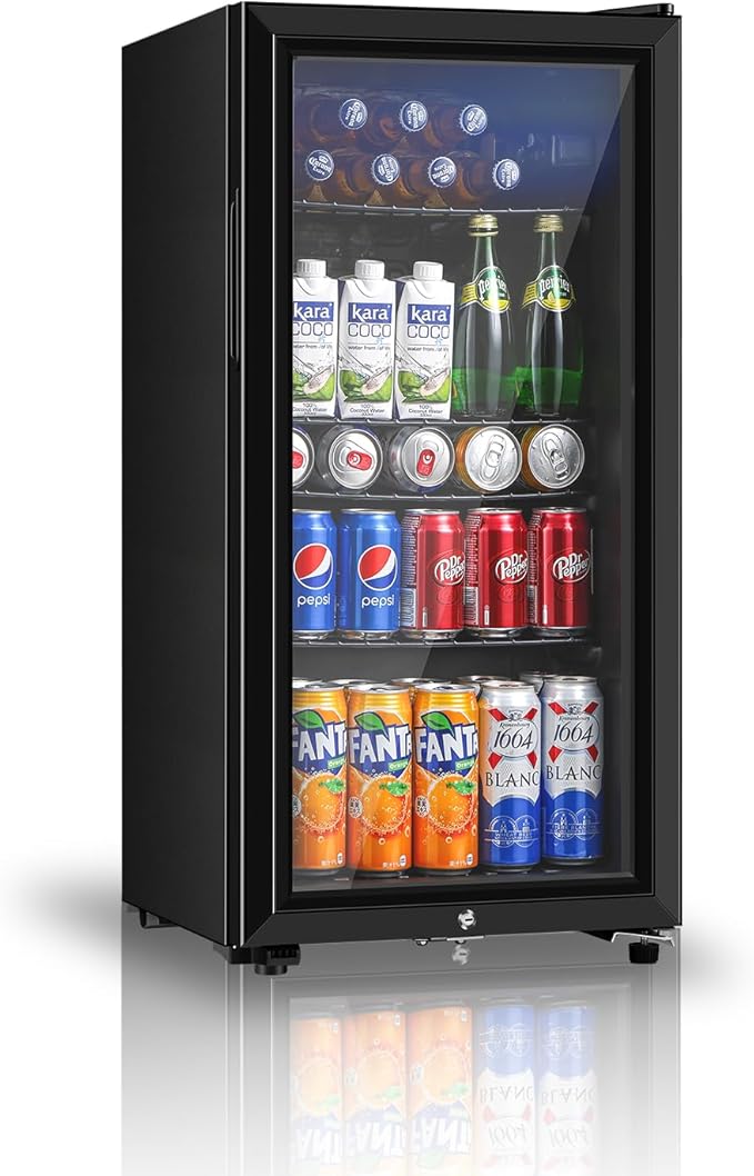 Saeoola Beverage Refrigerator, 3.2 Cu.ft Mini Fridge with Double Glass Door, Cooler for Soda, Beer or Wine for Home, Offic...