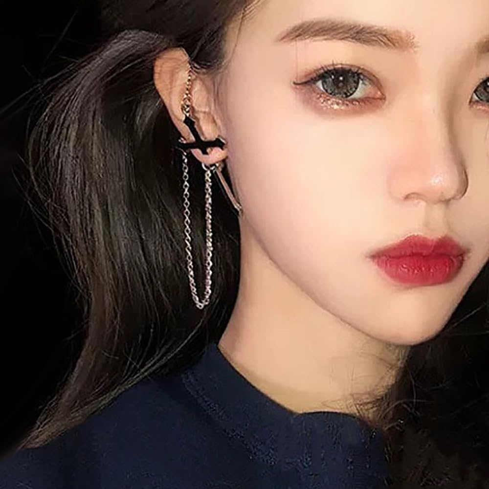 Gothic Sword Earrings Rhinestone Dagger Earrings Black Retro Sword Screw Earrings Cubic Zirconia Punk Sword Earrings Front Back Stud Earrings for Women (Black)
