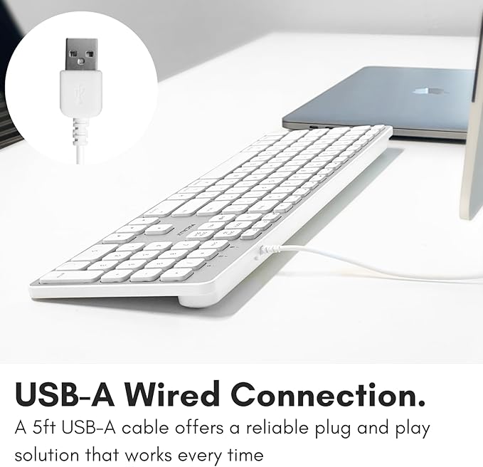 Macally Backlit Wired Keyboard for Mac | Compatible Apple Keyboard with Numeric Keypad | Comfortable All Day Typing, Compatible on MacBook Pro/Air, iMac, Mac mini/Pro - Silver