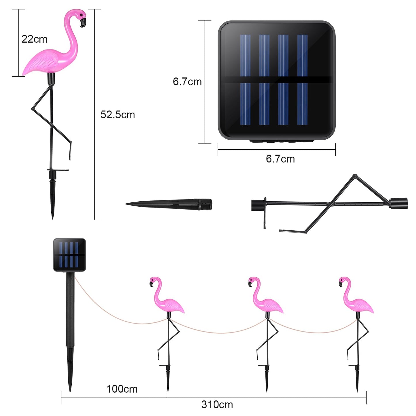 Mudder 3 Pieces Flamingo Solar Lights Outdoor Pink Flamingo Yard Stake Lights, Waterproof Lawn Garden Ornaments for Christmas Patio Pond Backyard Decor