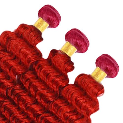 Condescension Brazilian Red Human Hair Bundles 18 20 22 Inch Deep Wave 3 Bundles Human Hair 100% Unprocessed Remy Brazilian Virgin Weave Hair Red for Women