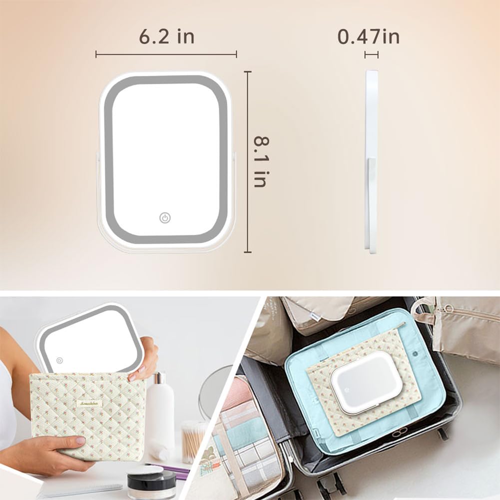 YEKKOPT Rechargeable Vanity Mirror with Lights,8x10 Inch 3 Color Lighting Portable Makeup Mirror with Touch Screen Adjustable LE