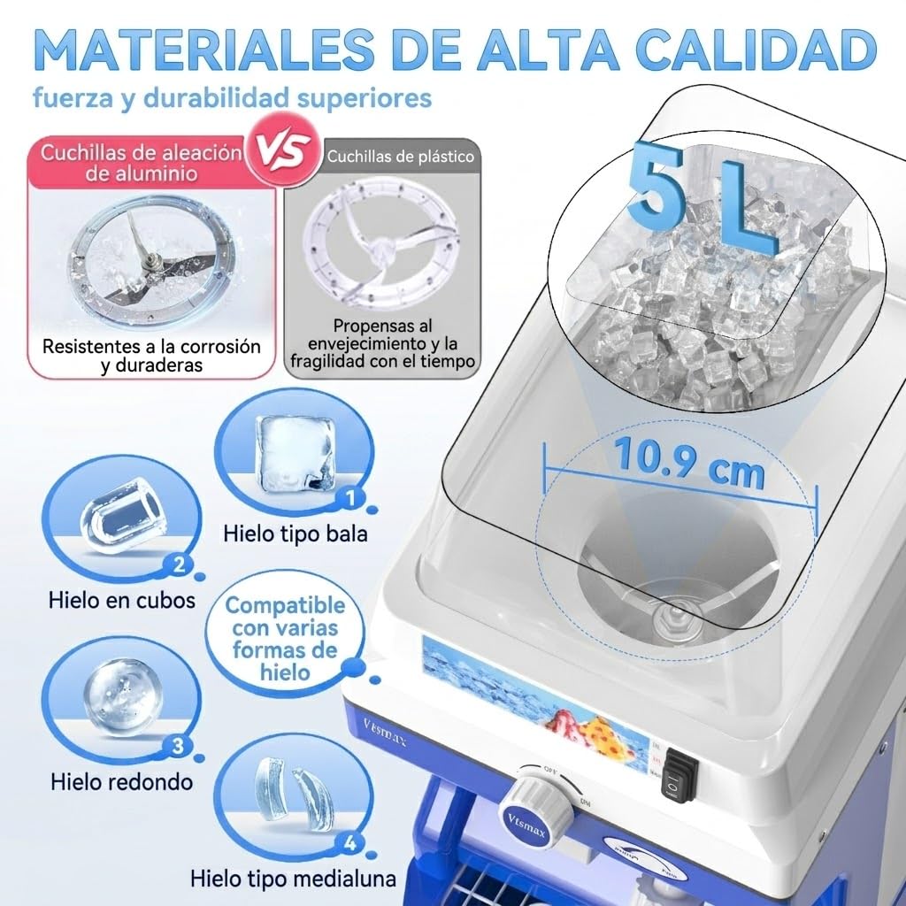 Vtsmax Electric Ice Shaver Machine, 300W Shaved Ice Machine, Thickness Adjustable Snow Cone Maker Machine 661LBs/hr Ice Crusher for Bar Parties Events Snack, Home and Commerical Use Blue(5.8Qt)