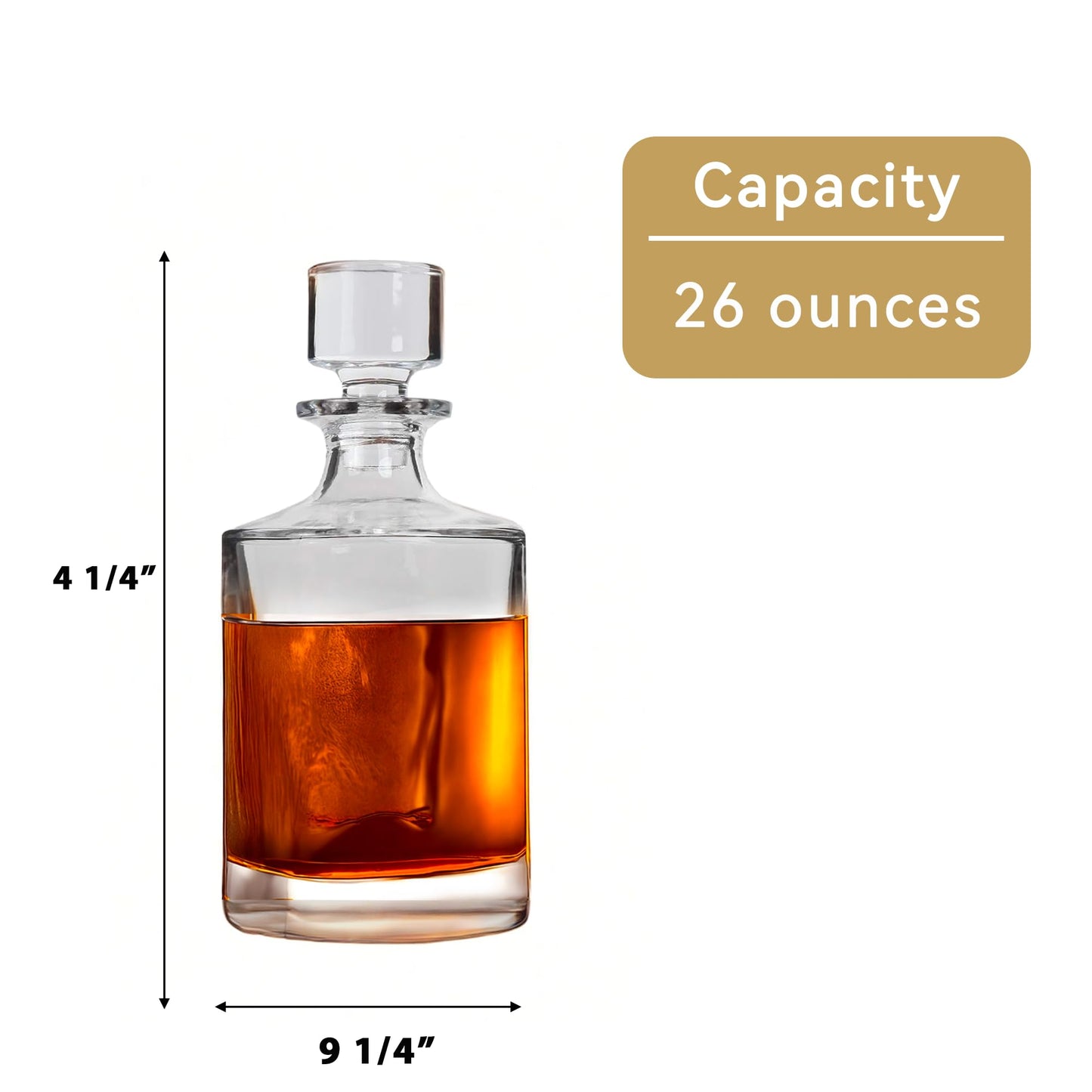 Lily's Home Glass Decanter for Whiskey, Bourbon, Brandy, Wine or Any Other Liquor or Beverage. With a Glass Stopper. Round, Stylish and Functional Piece (26 Ounces) Clear