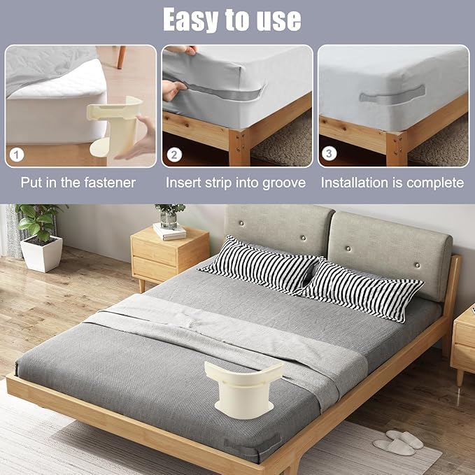 Bed Sheet Holder 4Pack - Ultra Secure Mattress Fit, Easy to Use Transparent Straps & Strong Grip - No More Loose Sheets, Fits Any Mattress Size (4, White)