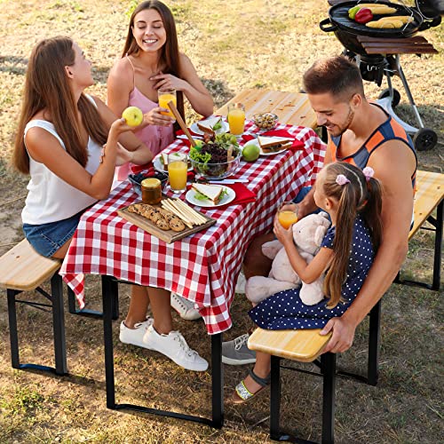 VINGLI 70 Inch Folding Picnic Tables with Benches Set, Weather-Resistant Wooden Beer Garden Table Bench, 3-Piece Portable ...