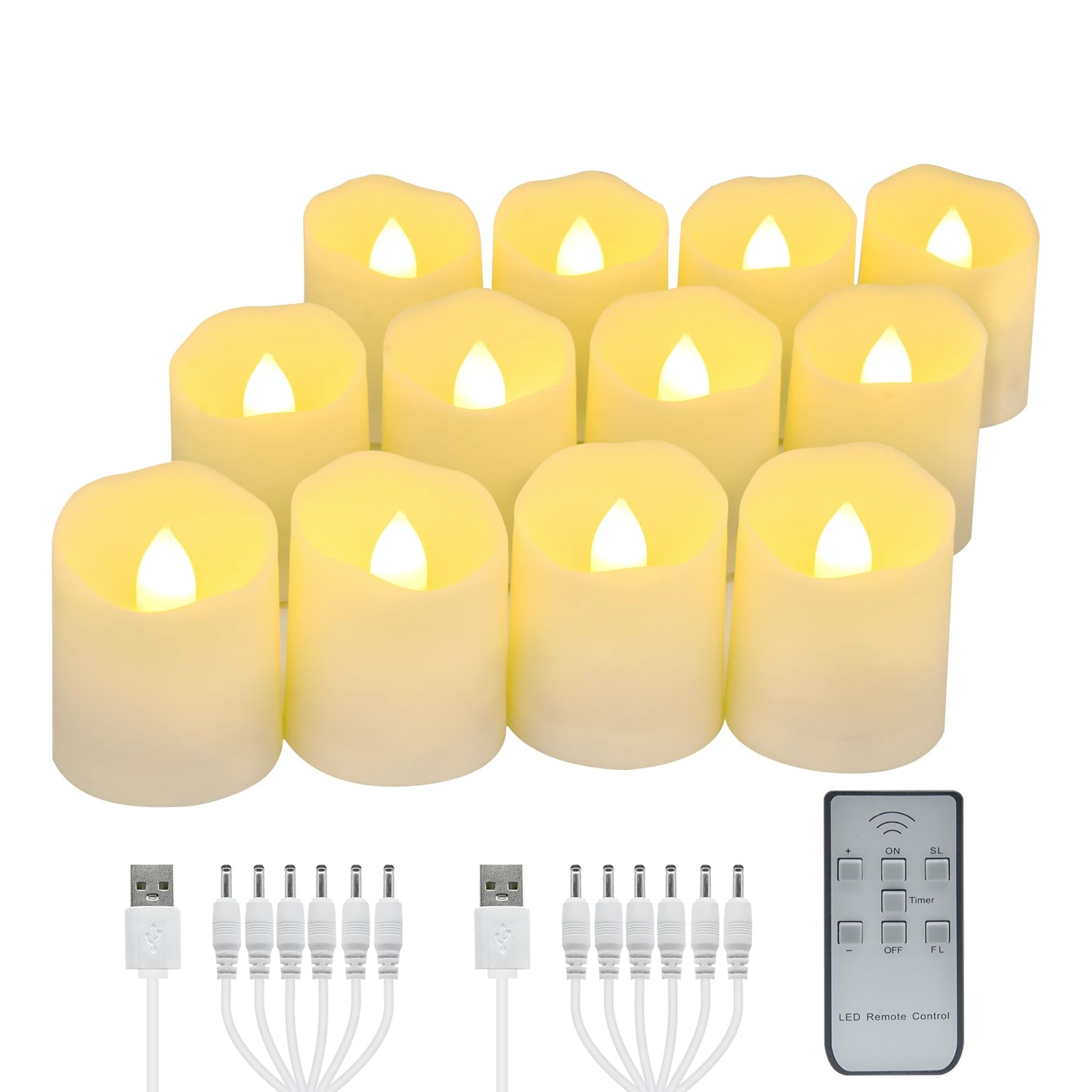 Daord USB Rechargeable Flameless LED Tea Lights Warm White Votive Candles with Remote Battery Flickering Tealights Candle for Halloween Christmas Romantic Home Decoration (12 Packs,Warm White)