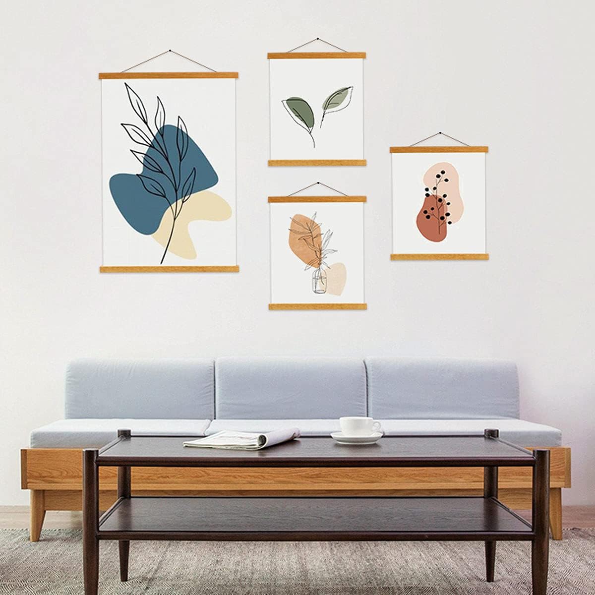 Ywlake Magnetic Poster Hanger, 24x36 24x18 24x32 Poster Frame Wood Wooden Magnet Print Posters Dowel Scroll Hanger Hangers Hanging Kit for Walls Map Canvas Artwork (Teak Wood, 24")