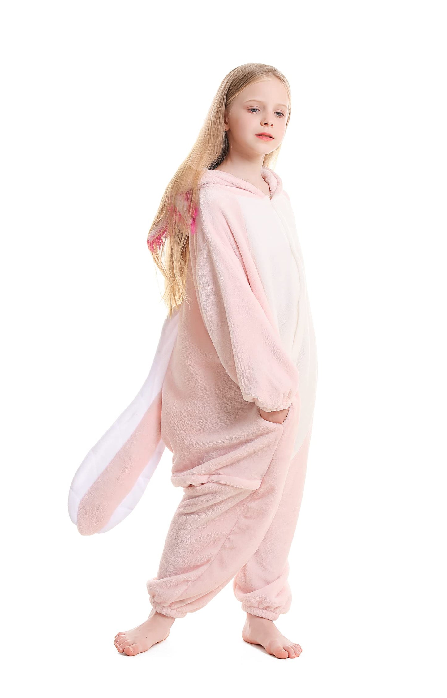 ATOZ Onesie for Kids, Animal Pajamas Halloween Cosplay Costume for Girls Boys, Pink Axolotl 8-9Y