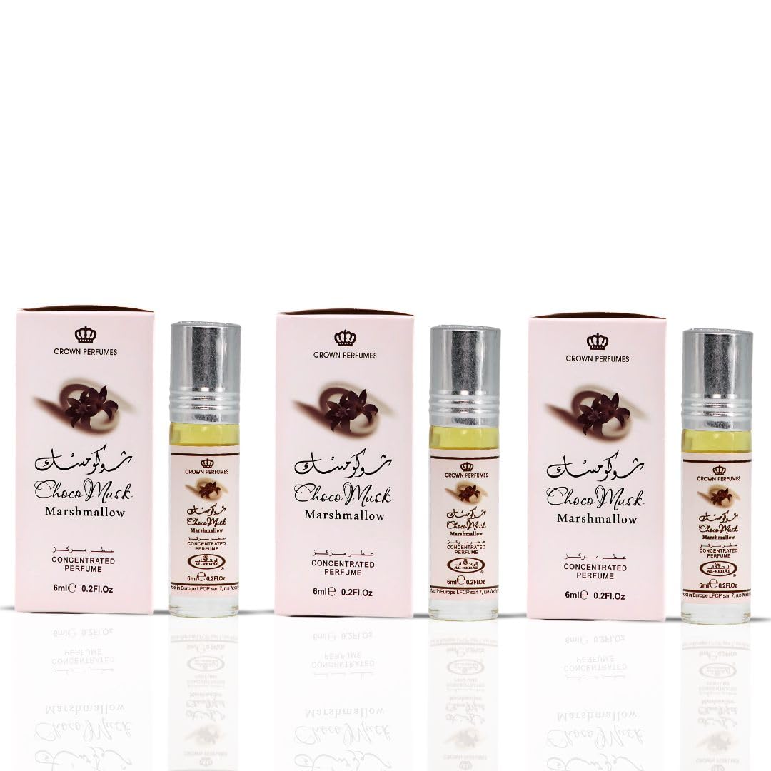Al-Rehab Choco Musk Marshmallow Perfume Oil Roll-On - 6ml (0.2 oz) | Gourmand Fragrance with Strawberry, Marshmallow & Cocoa | Sweet, Fluffy & Addictive | Arabian Dessert Scent (Pack of 3)