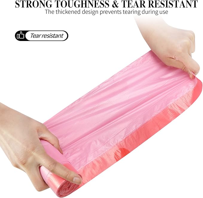 6Rolls Drawstring Small Trash Bags,4 Gallon Thicken Drawstring Small Garbage Bags for Kitchen,Bathroom,Bedroom,Home,Office Trash Cans，120 Counts (Pink)