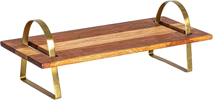 Creative Co-Op Acacia Wood Serving Board on Gold Stand