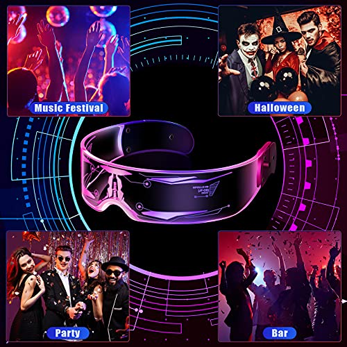 TOODOO 2 Pairs LED Visor Glasses 7 Colors Futuristic Glasses Light up Punk Accessories for Rave Party Costume